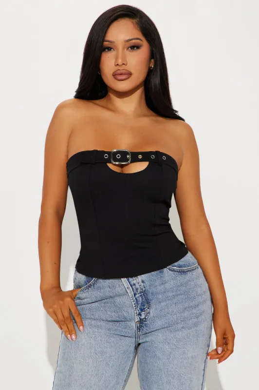 Vera Buckle Tube Top - Black sold by Fashion Nova