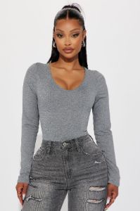 Myra Double Lined Bodysuit - Charcoal sold by Fashion Nova