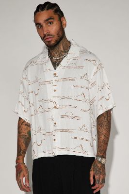 Slub Effect Button Up Shirt - White/combo sold by Fashion Nova