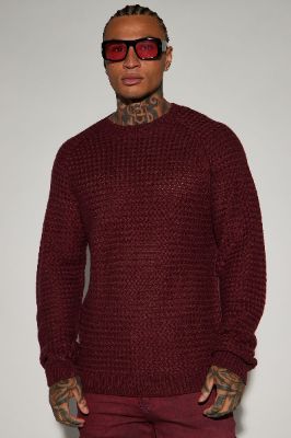 Say Less Cableknit Raglan Sweater - Burgundy sold by Fashion Nova