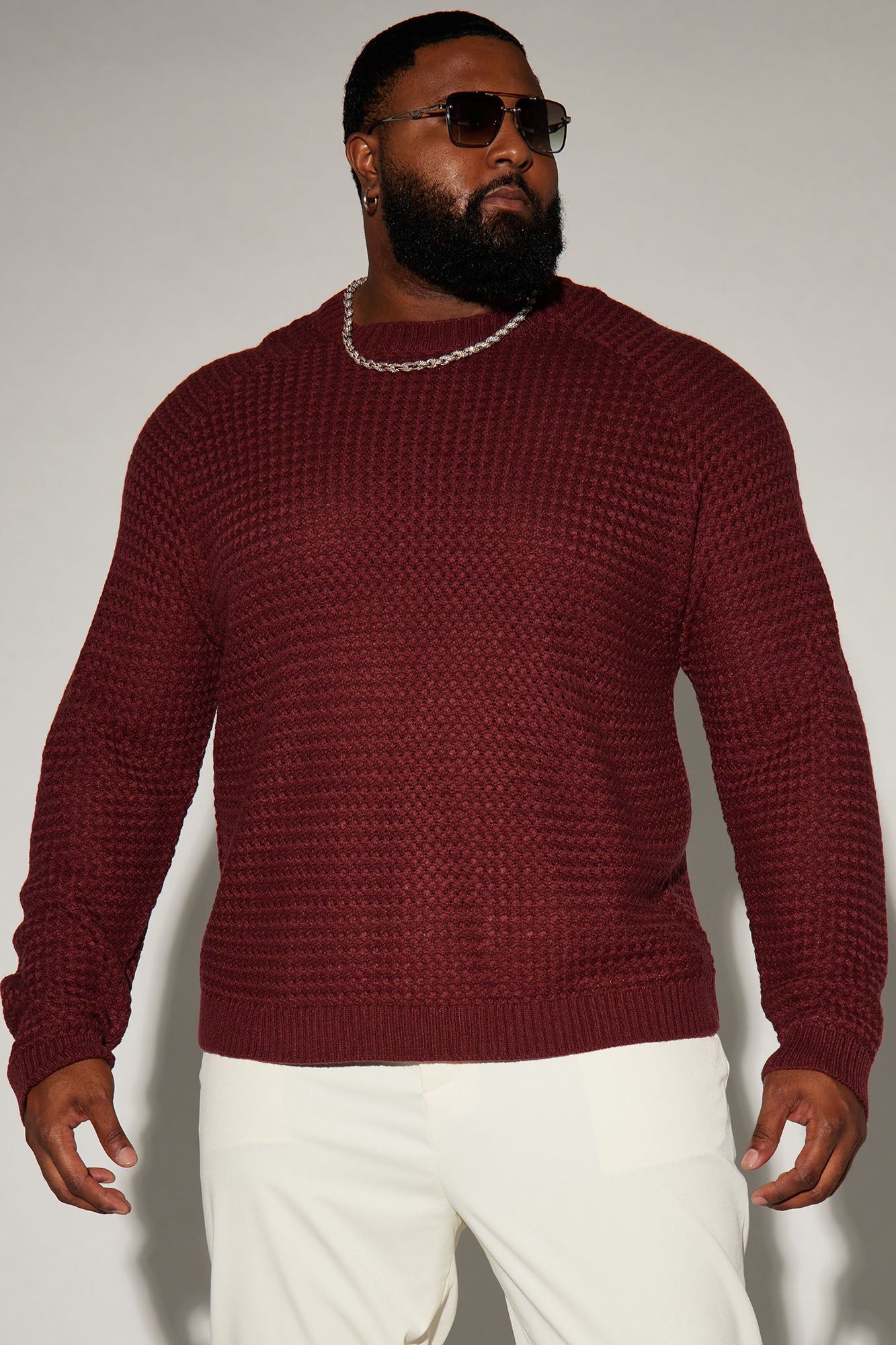 Say Less Cableknit Raglan Sweater - Burgundy sold by Fashion Nova product image thumbnail 4