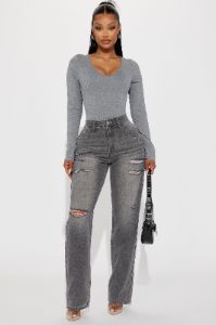 Myra Double Lined Bodysuit - Charcoal sold by Fashion Nova