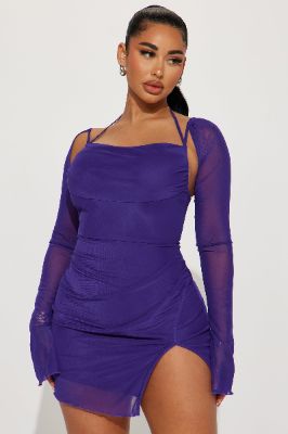 Valentina Mesh Mini Dress - Purple sold by Fashion Nova