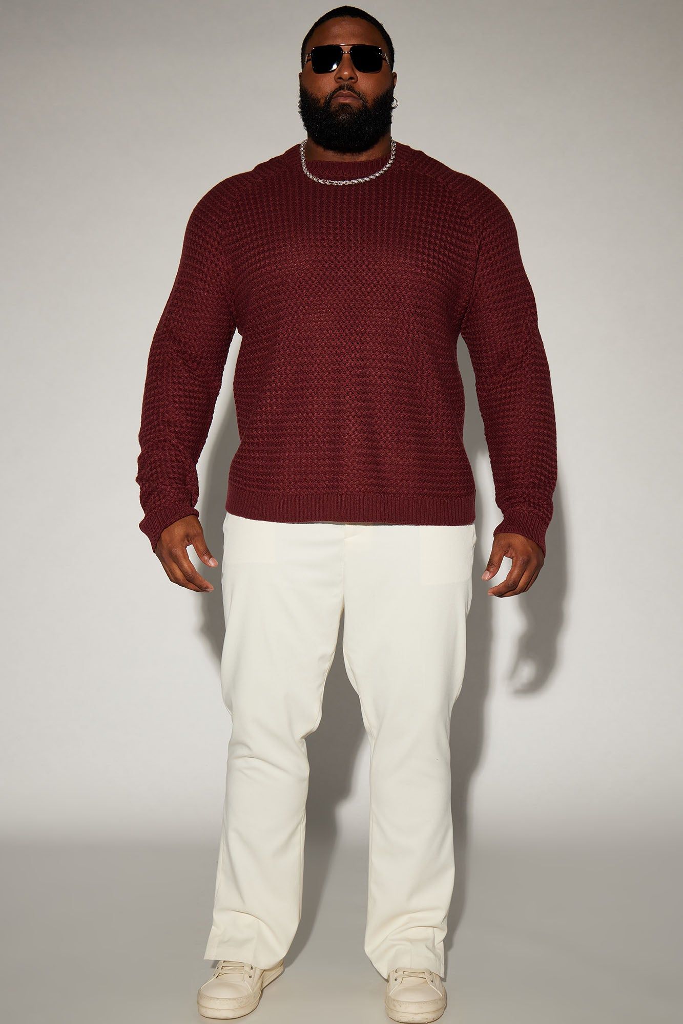 Say Less Cableknit Raglan Sweater - Burgundy sold by Fashion Nova product image thumbnail 5