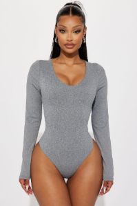 Myra Double Lined Bodysuit - Charcoal sold by Fashion Nova