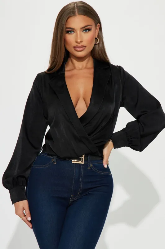 Marisa Satin Blouse Top - Black sold by Fashion Nova