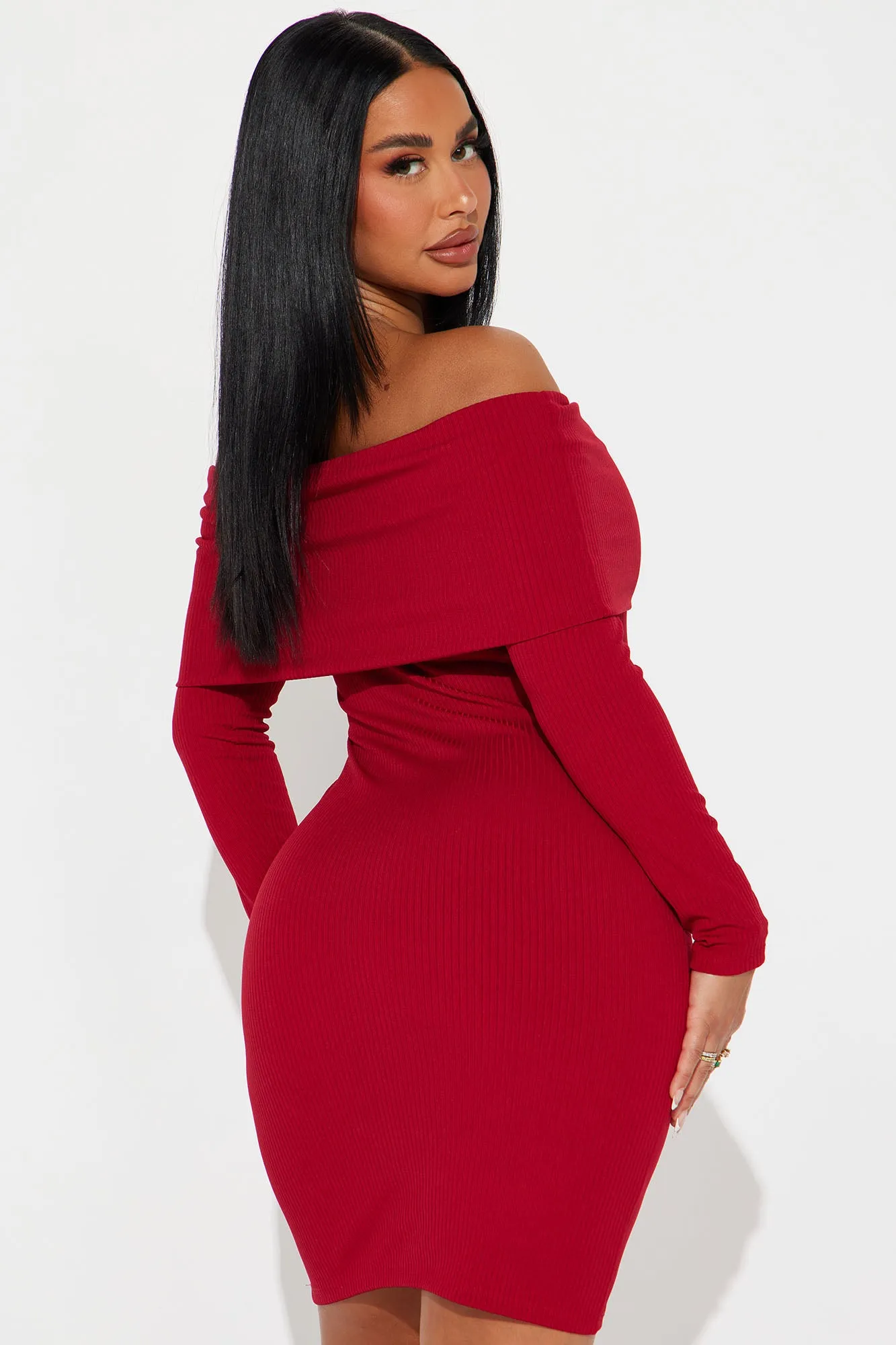 Marlow Ribbed Off Shoulder Mini Dress - Burgundy sold by Fashion Nova product image thumbnail 3