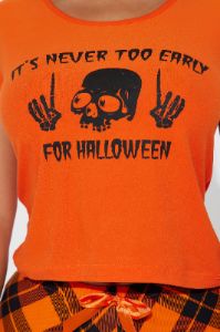 Never Too Early For Halloween PJ Short Set - Orange/combo sold by Fashion Nova