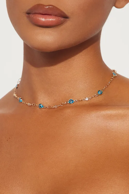 Stay Away From Evil Eye Necklace - Gold/Blue sold by Fashion Nova