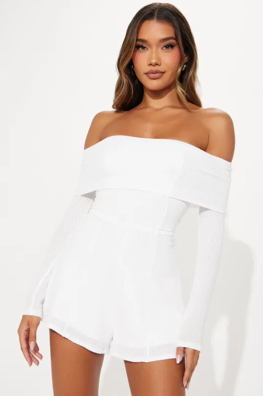 Zahraa Off Shoulder Romper - Ivory sold by Fashion Nova