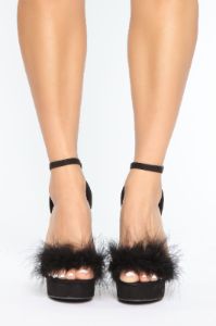 Hey There Feather Heels - Black sold by Fashion Nova