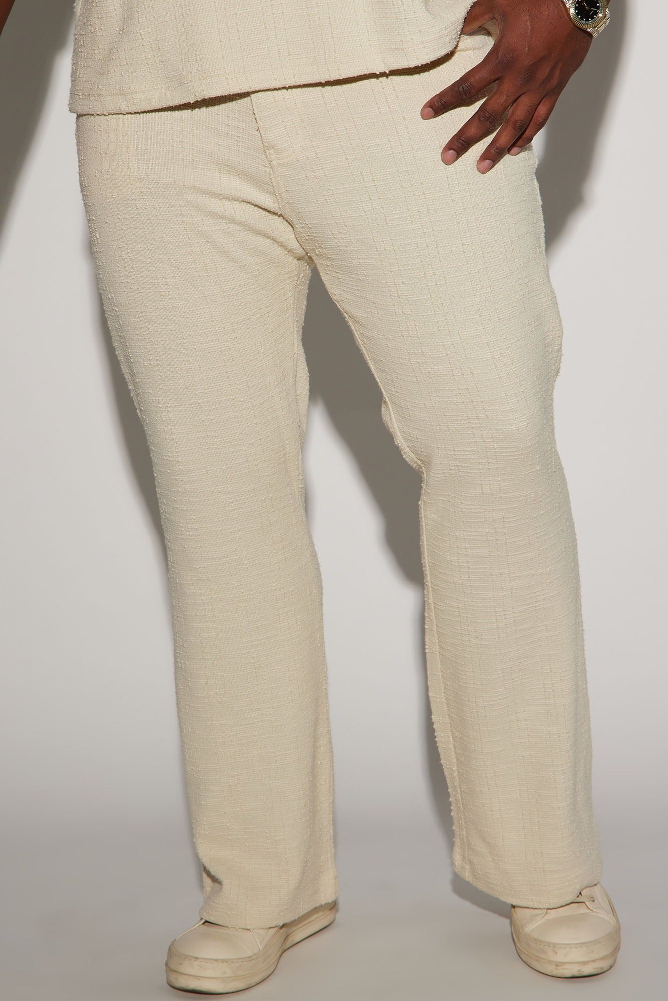 Jordan Textured Stacked Slim Flare Pants - Off White sold by Fashion Nova product image thumbnail 5