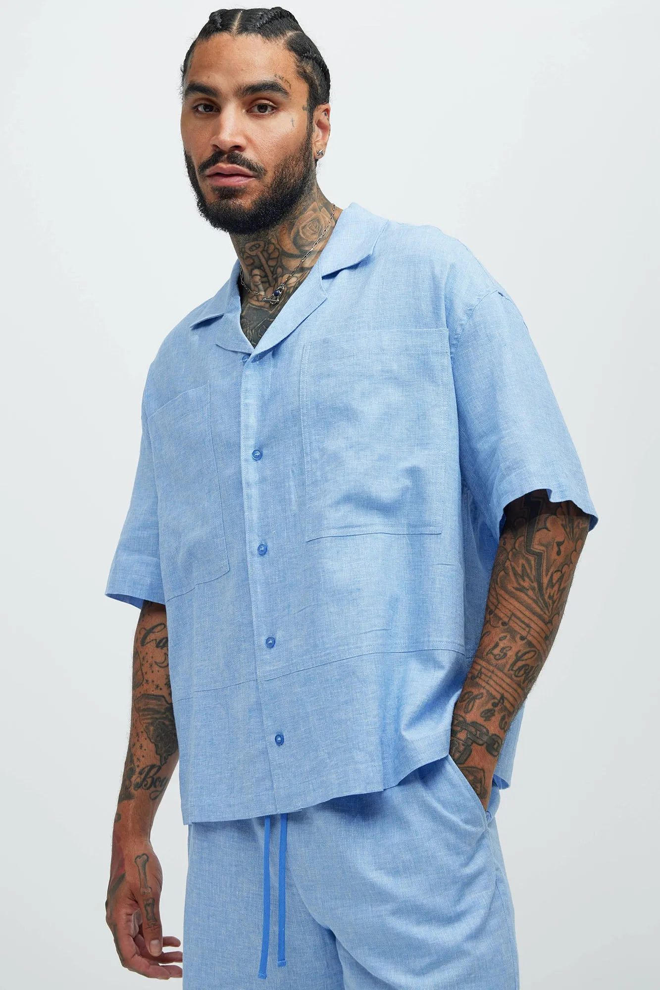 Bahamas Linen Cuban Shirt - Ice Blue sold by Fashion Nova
