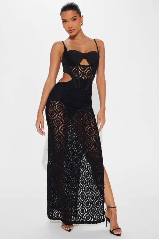 Attina Crochet Maxi Dress - Black sold by Fashion Nova