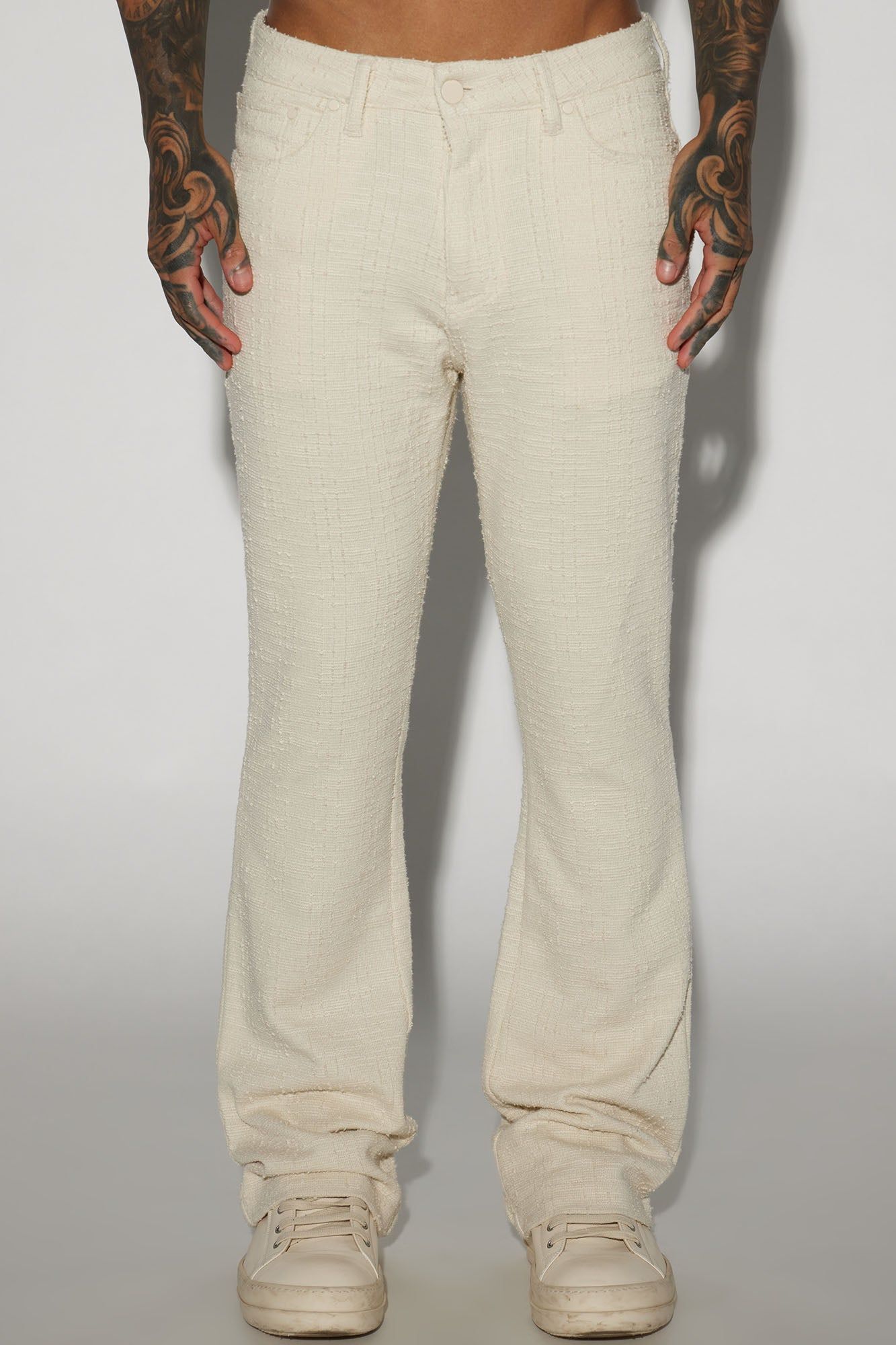 Jordan Textured Stacked Slim Flare Pants - Off White sold by Fashion Nova product image thumbnail 3