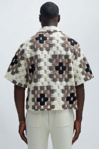 Gaston Jacquard Cropped Shirt - Brown/combo sold by Fashion Nova