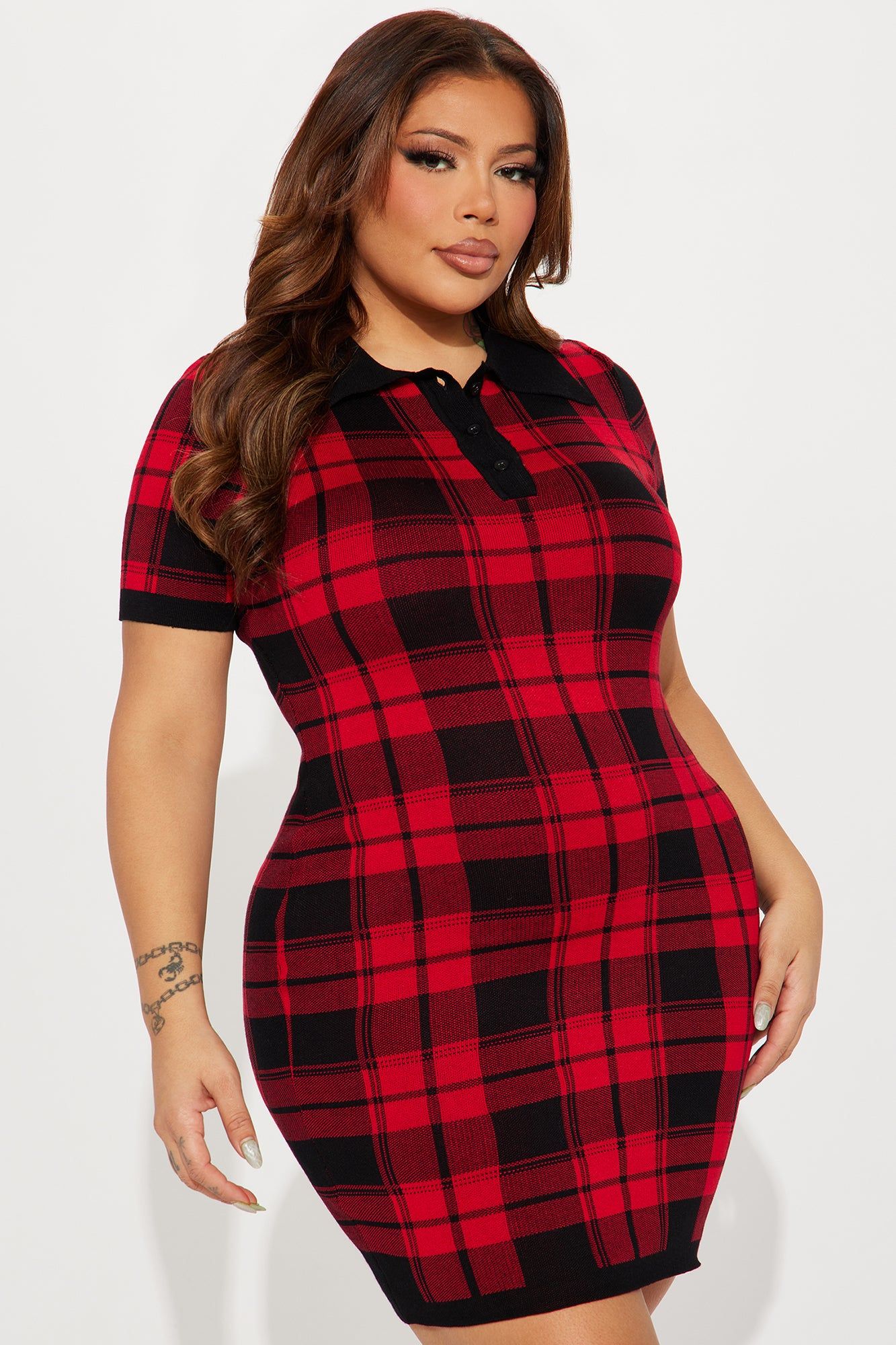 Riley Sweater Mini Dress - Red/combo sold by Fashion Nova product image thumbnail 4