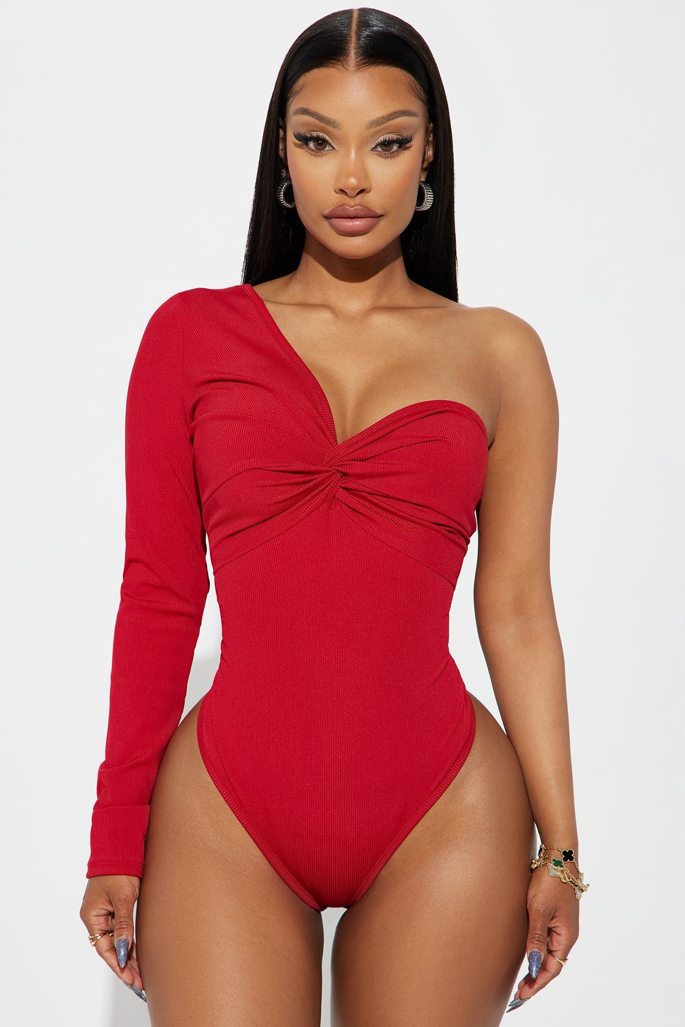 Cherry Bomb One Shoulder Bodysuit - Red sold by Fashion Nova