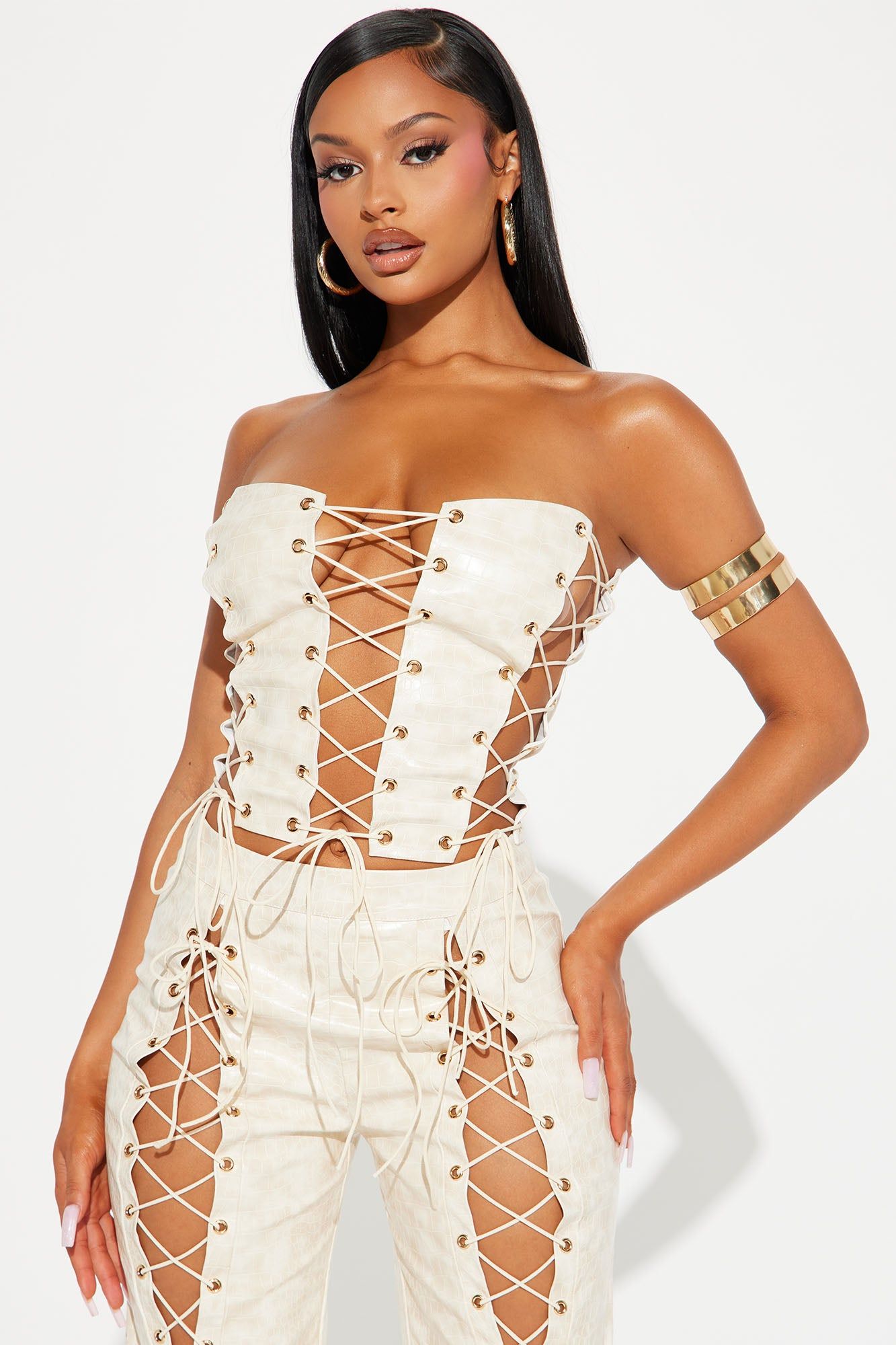 Vicious Lace Up Faux Leather Pant Set - Taupe sold by Fashion Nova product image thumbnail 2