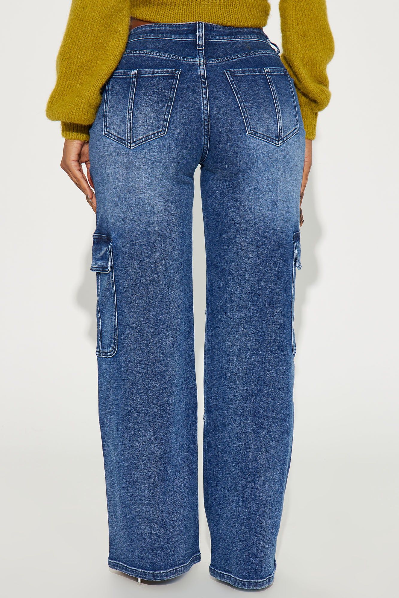 Never Stop Low Stretch Cargo Straight Leg Jeans - Dark Wash sold by Fashion Nova product image thumbnail 3