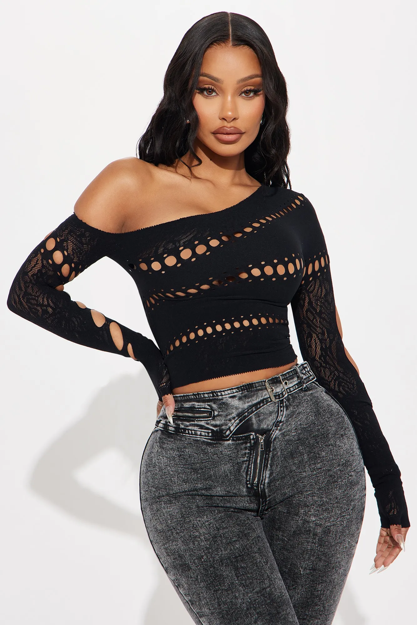 Chase The Feeling Seamless Off Shoulder Top - Black sold by Fashion Nova
