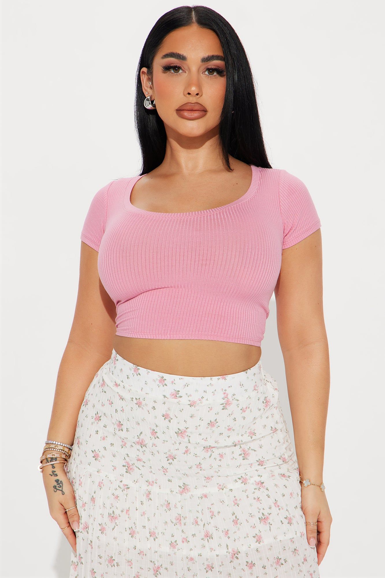 Ella Scoop Neck Tee - Pink sold by Fashion Nova