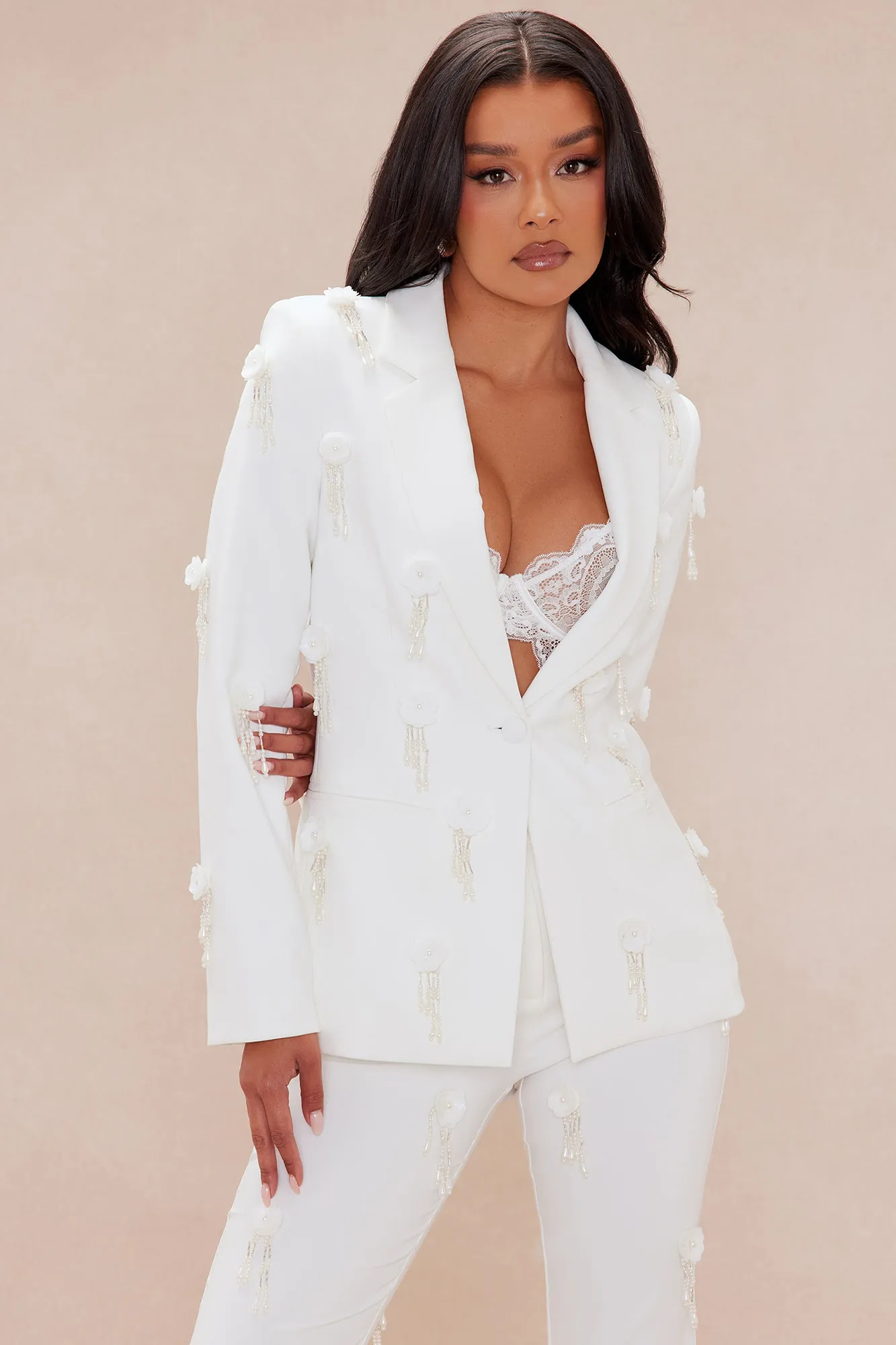 Mila Floral Embellished Blazer Suit Set- Ivory sold by Fashion Nova product image thumbnail 2