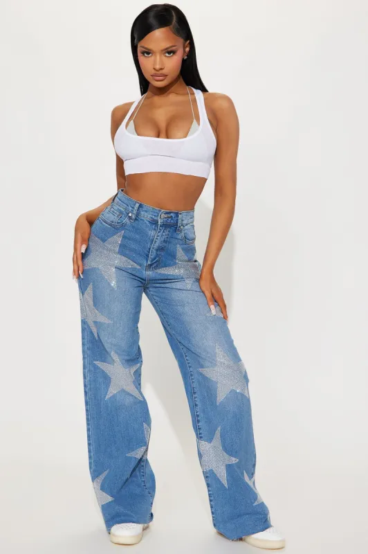 Shining Star Embellished Wide Leg Jean - Medium Wash sold by Fashion Nova
