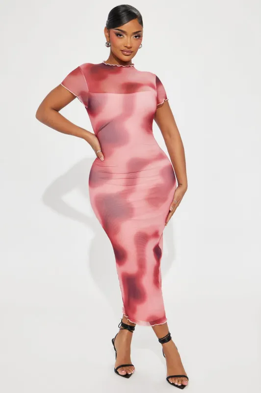 Alex Printed Mesh Maxi Dress - Red/combo sold by Fashion Nova