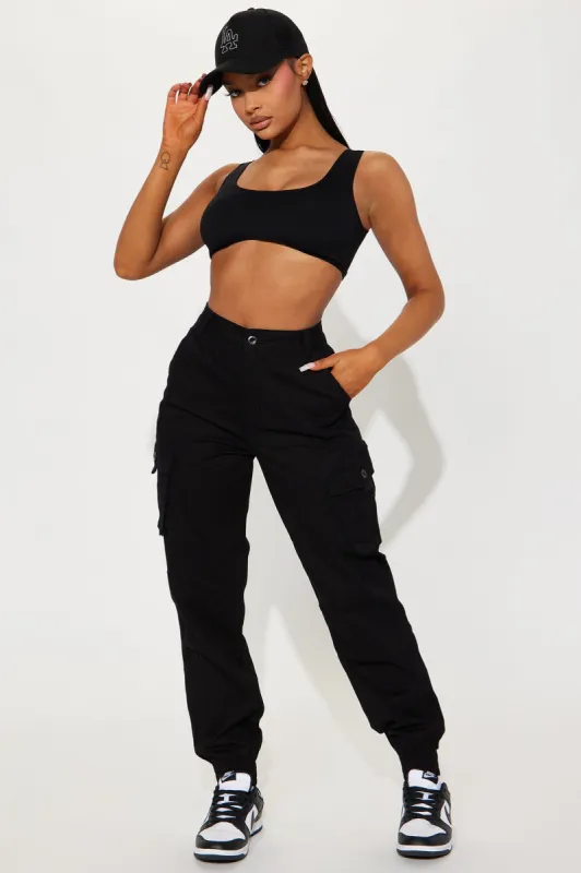 Can't Handle Me Cargo Jogger - Black sold by Fashion Nova