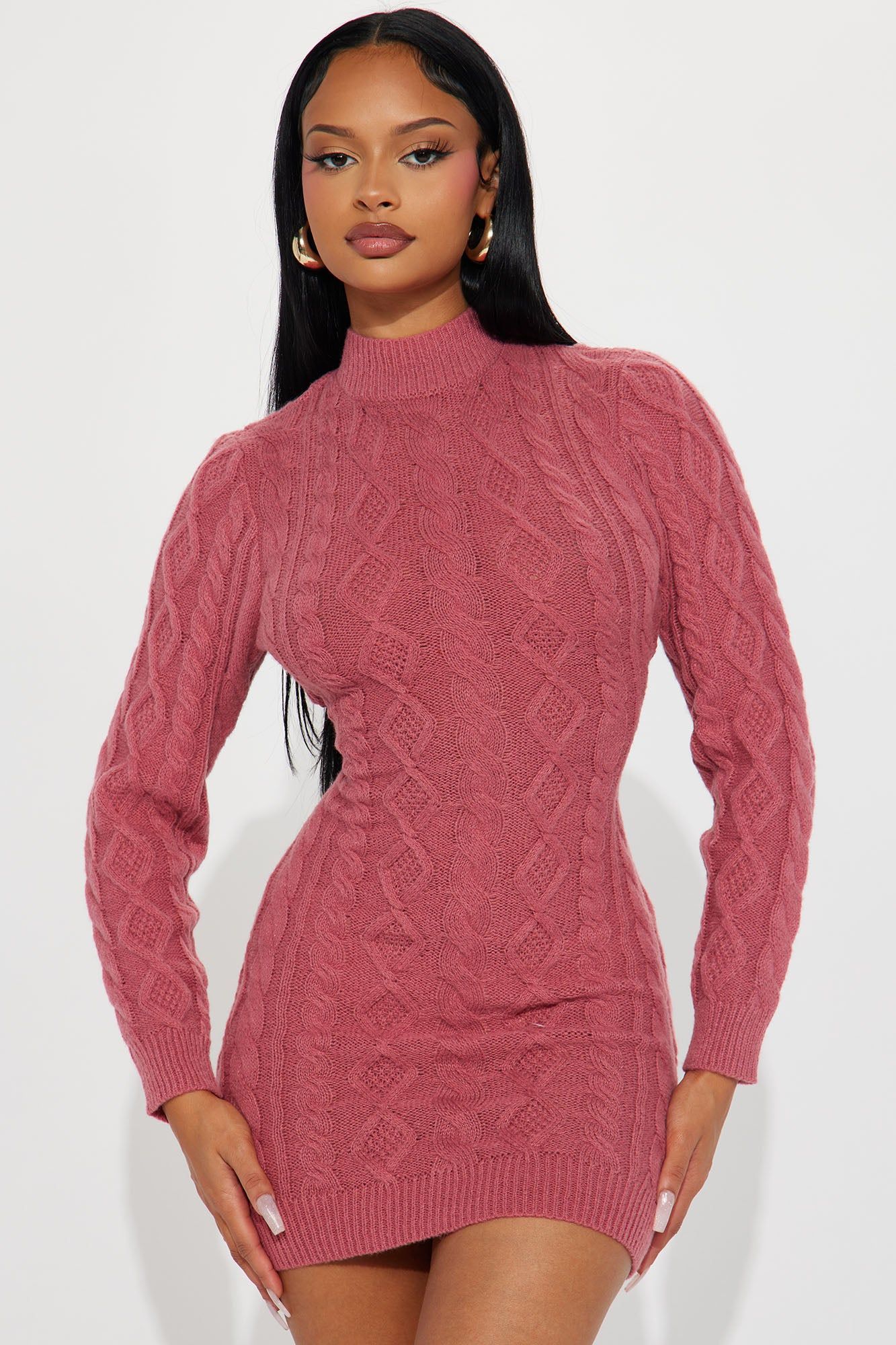 Siraya Sweater Mini Dress - Mauve sold by Fashion Nova