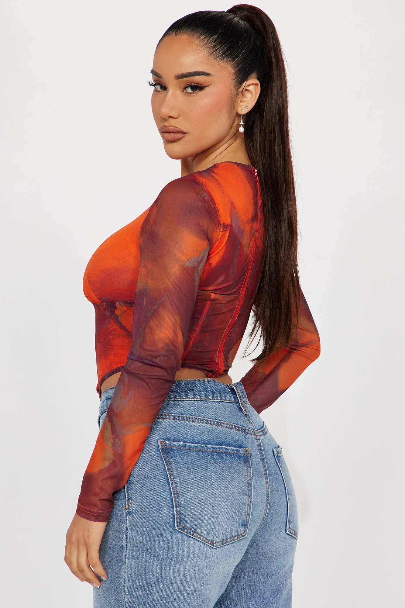 My Moment Mesh Corset Top - Orange/combo sold by Fashion Nova product image thumbnail 3