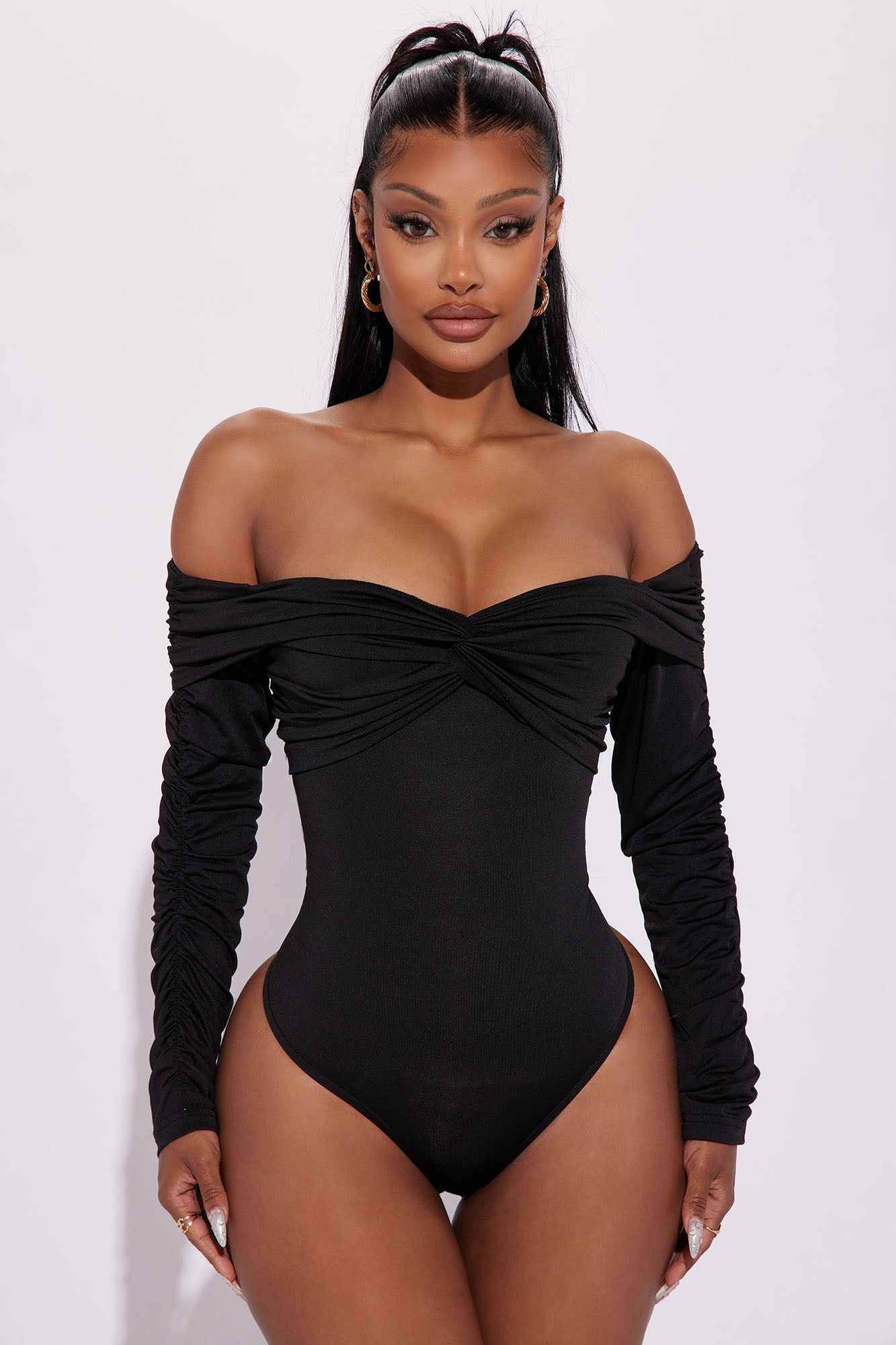 Nicolle Off Shoulder Bodysuit - Black sold by Fashion Nova