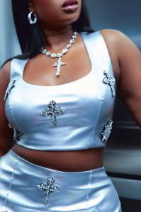 Rosalia Faux Leather Pant Set - Silver sold by Fashion Nova