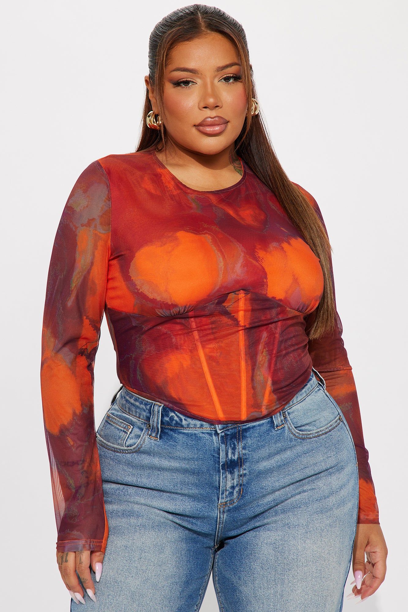 My Moment Mesh Corset Top - Orange/combo sold by Fashion Nova product image thumbnail 4