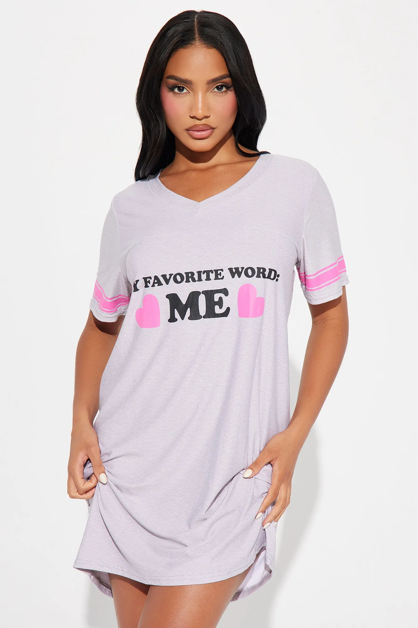 Favorite Word Is Me PJ Sleep Shirt - Heather Grey sold by Fashion Nova