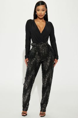 Shine For You Sequin Jumpsuit  - Black sold by Fashion Nova
