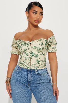 In The Meadow Satin Corset Top - Yellow/combo sold by Fashion Nova