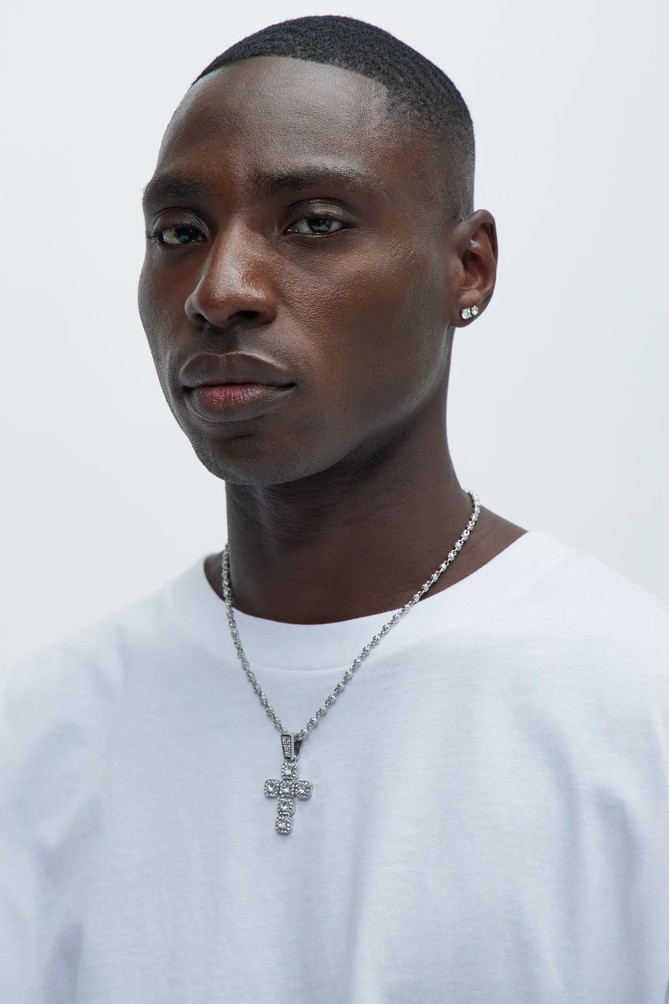 Iced Cluster Cross Necklace - Silver sold by Fashion Nova