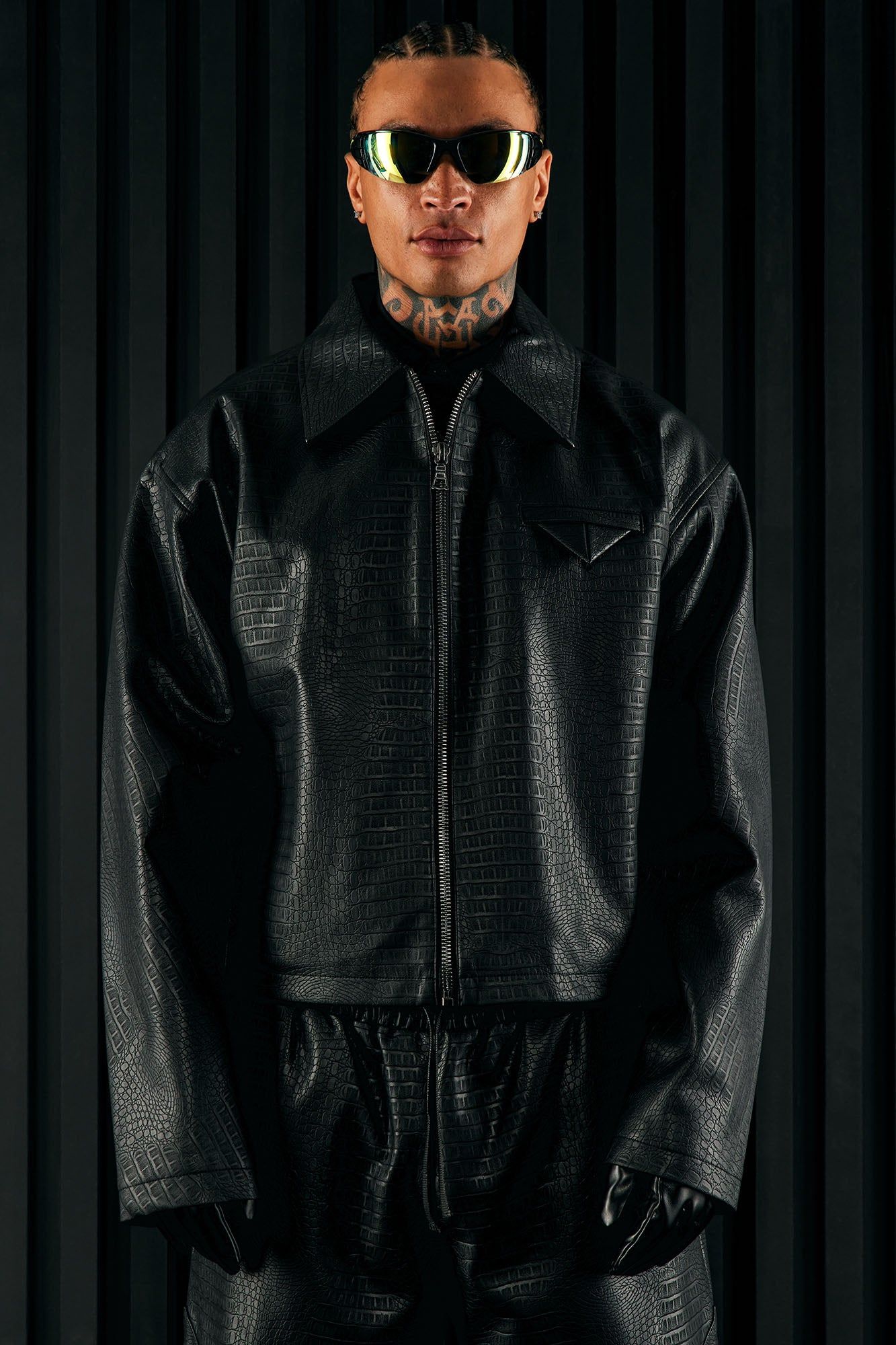 Gotta Run Faux Croc Leather Cropped Jacket - Black sold by Fashion Nova