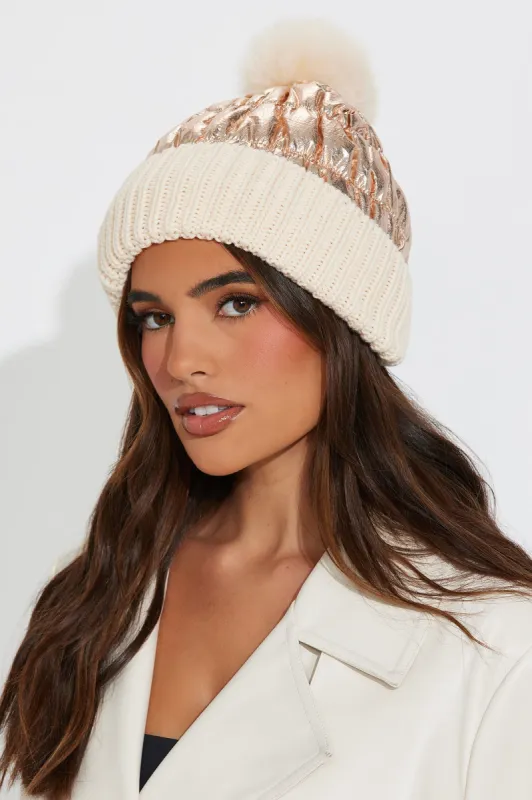 Mammoth Cutie Beanie - Nude/combo sold by Fashion Nova