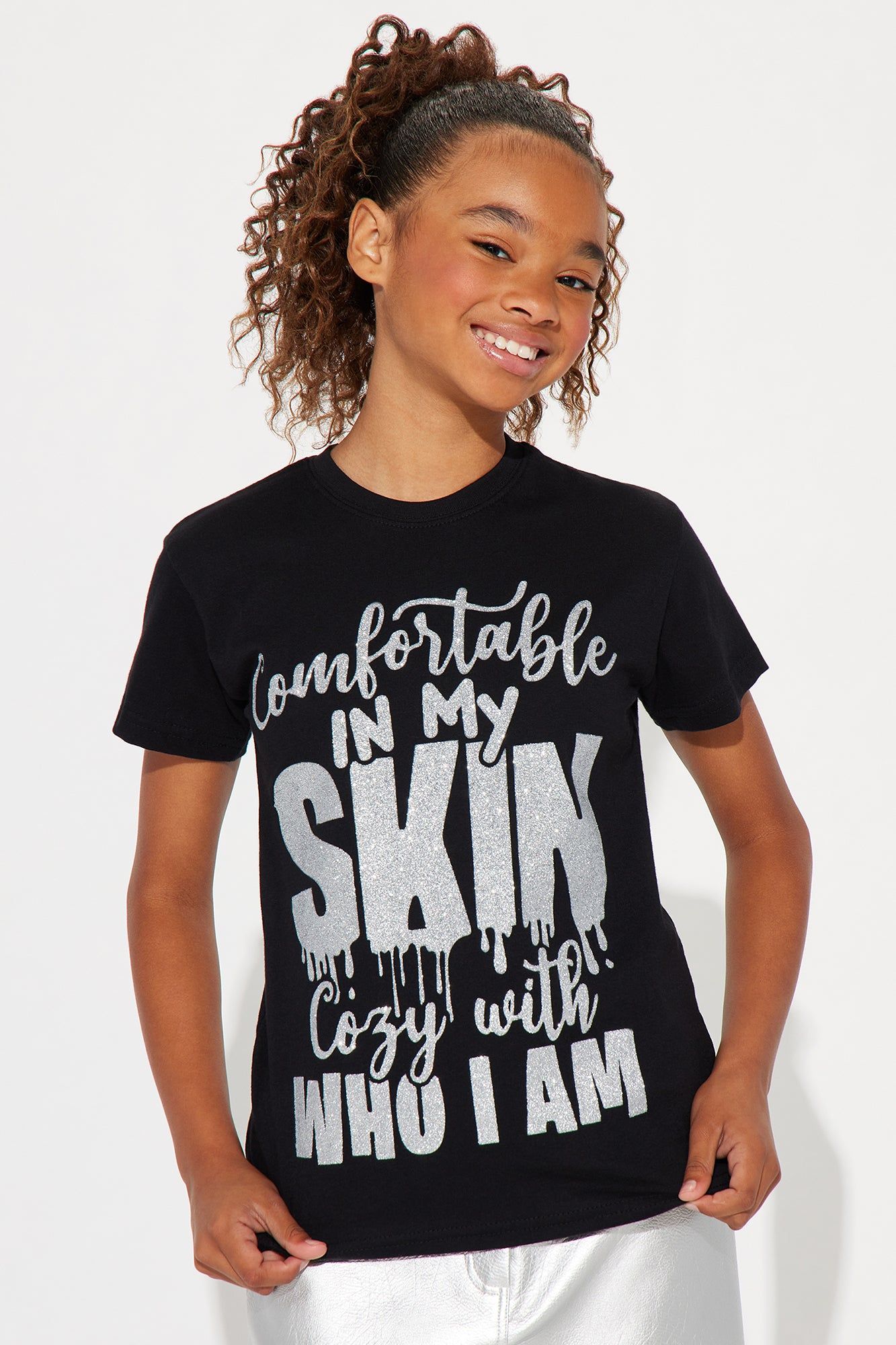 Mini Comfortable In My Skin Short Sleeve Tee - Black sold by Fashion Nova