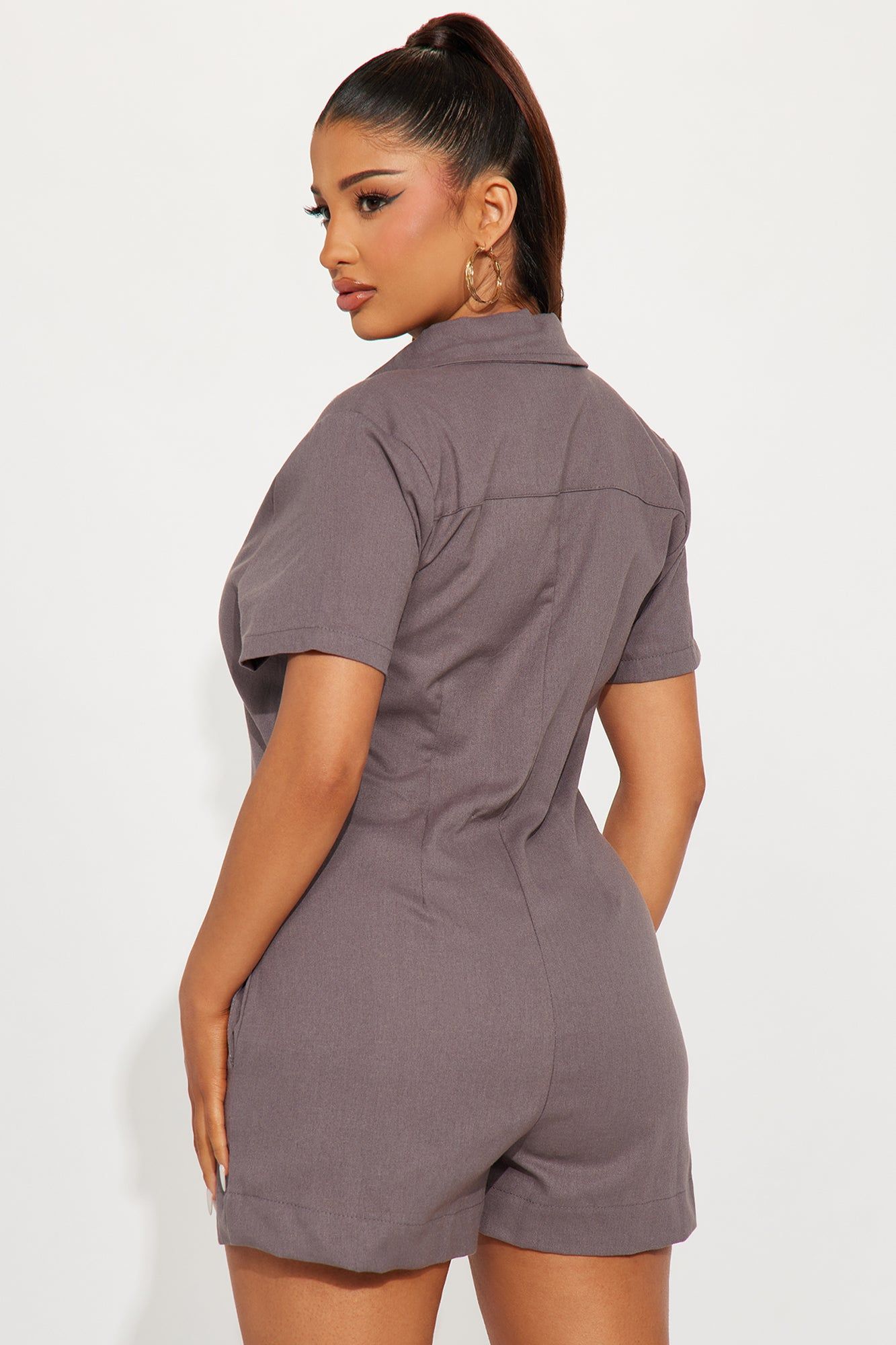 Pretty Sight Linen Romper - Charcoal sold by Fashion Nova product image thumbnail 3