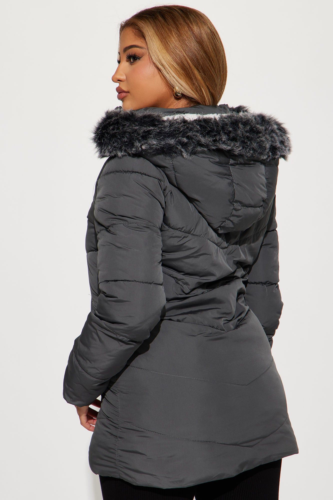 Snow Glow Long Puffer Jacket - Charcoal sold by Fashion Nova product image thumbnail 4