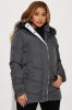 Snow Glow Long Puffer Jacket - Charcoal sold by Fashion Nova