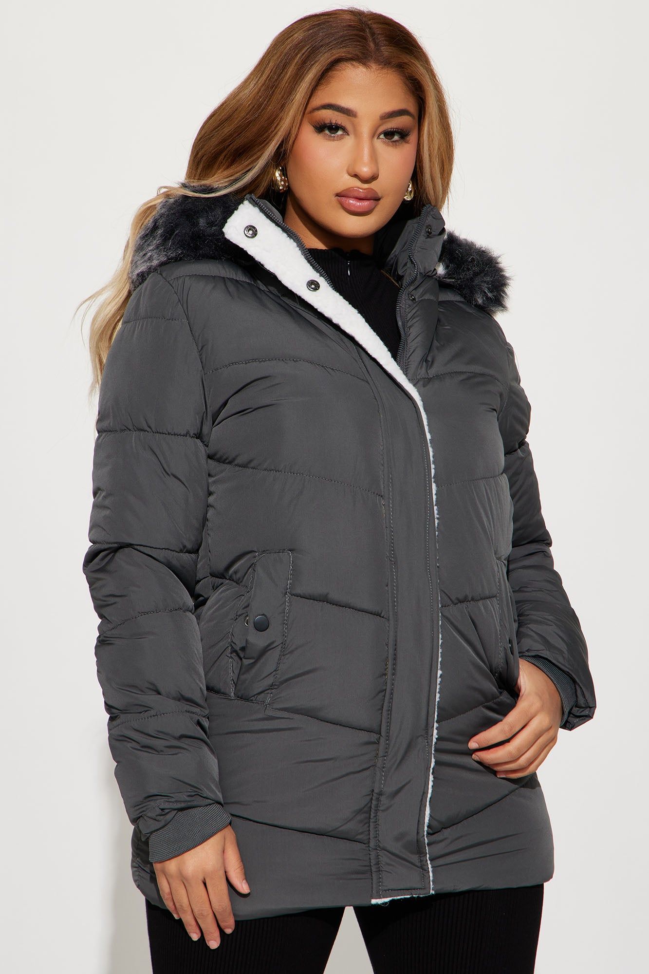 Snow Glow Long Puffer Jacket - Charcoal sold by Fashion Nova product image thumbnail 3