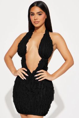 Ivy Textured Mini Dress - Black sold by Fashion Nova