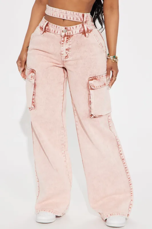 Smoking Hot Cargo Straight Leg Jeans - Red sold by Fashion Nova