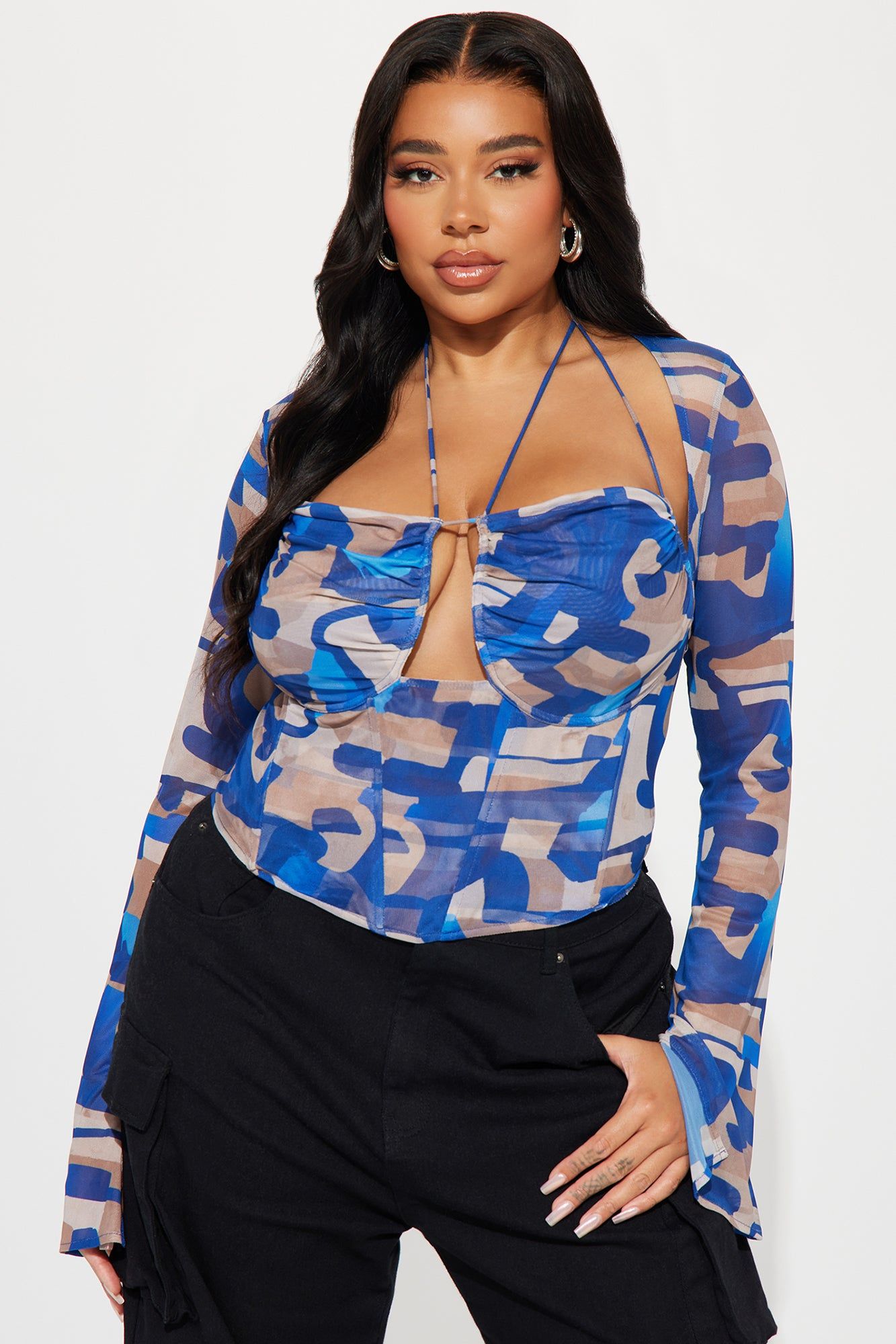 Myra Mesh Corset Top - Blue/combo sold by Fashion Nova product image thumbnail 4