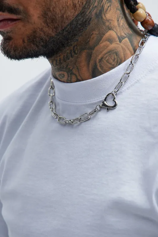 Heart Locked Curb Chain Necklace - Silver sold by Fashion Nova